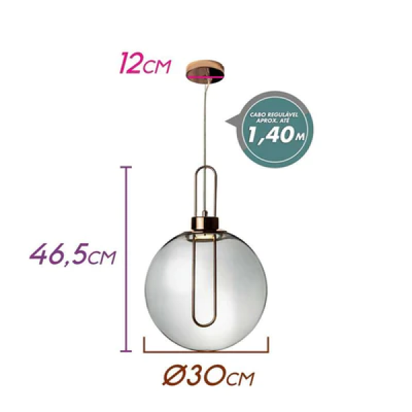 PENDENTE GHIANDA DOURADO E TRANSPARENTE (D)30CM (A)46.5CM  1X3W 3000K 300LM - 2