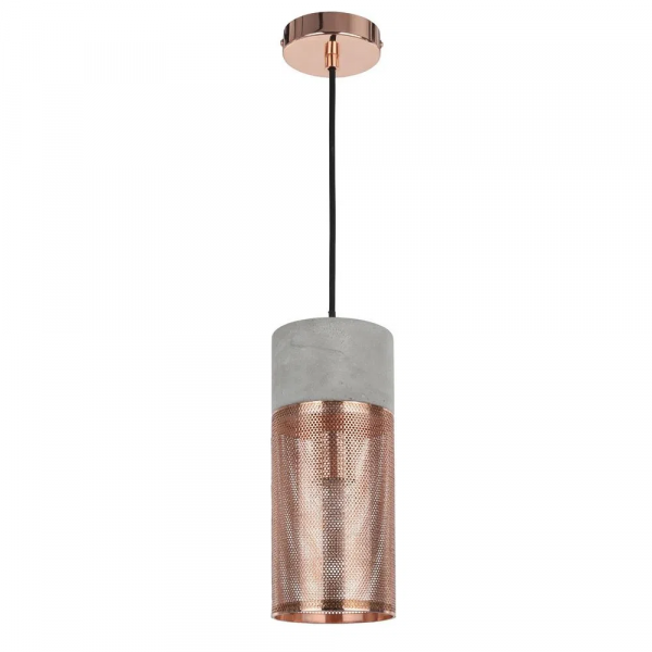 PENDENTE TELINHA D 12CM X 28CM 1XE27 127V / 220V CINZA E COBRE - CI016B