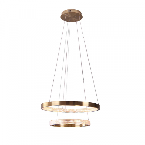 PENDENTE OCA DOURADO E TRANSPARENTE (D)80+60CM (A)4CM 42W + 32W 3000K 4356LM - GD003
