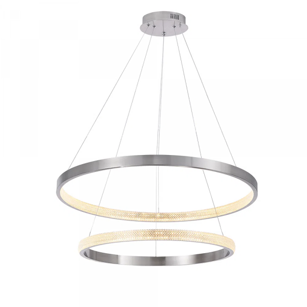 PENDENTE OCA NICKEL E TRANSPARENTE (D)80 +60CM (A)4CM 42W +32W 3000K 3700LM - GD003NK