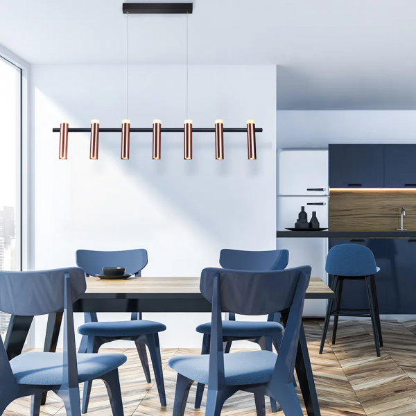 PENDENTE TUBI COBRE E PRETO (C)105CM (L)4CM (A)20CM 7X7W 3000K 3640LM - CD002M - 2