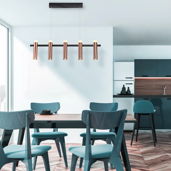 PENDENTE TUBI COBRE E PRETO (C)78CM (L)4CM (A)20CM 5X7W 3000K 2600LM - CD002S - 1