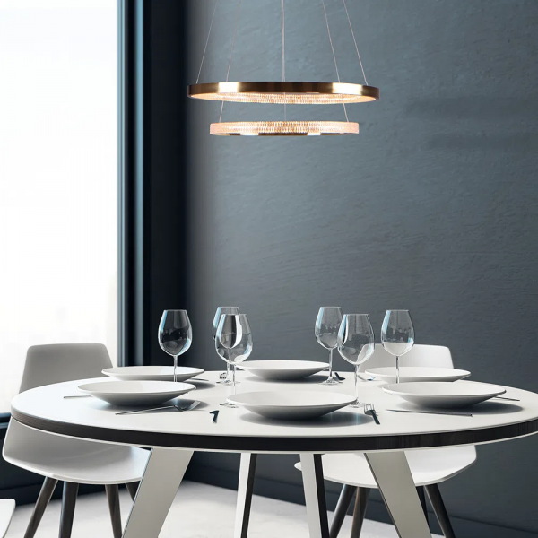 PENDENTE OCA DOURADO E TRANSPARENTE (D)60+40CM (A)4CM 32W + 22W 3000K 3168LM - GD002 - 3