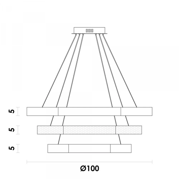 PENDENTE HEX DOURADO E TRANSPARENTE (D)60 + 80 + 100CM (A)3,5CM 3X3+4+5W 3000K 5550LM LED - 1