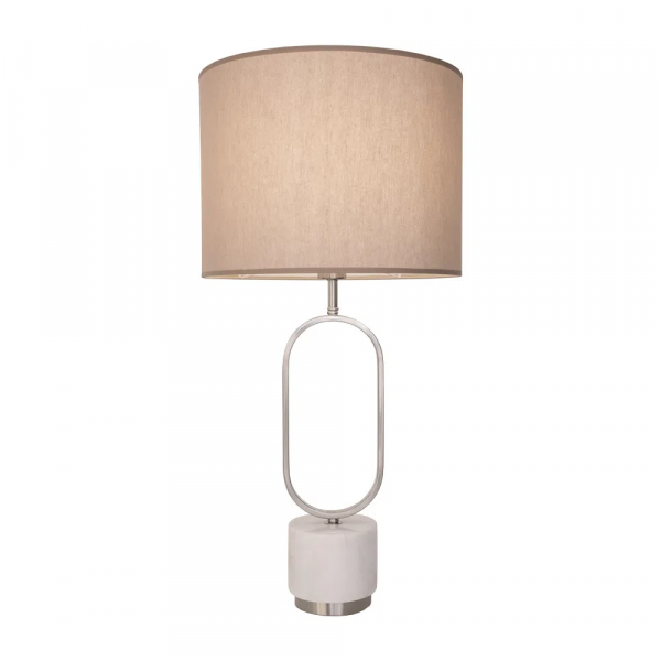 BASE PARA ABAJUR OVALE NIQUELADO E BRANCO (D)16CM (L)14CM (A)56CM 1XE27 40W - GL019N - 1