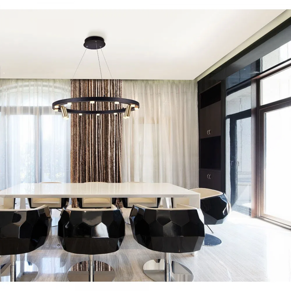 PENDENTE OCCHIO DOURADO E PRETO E BRANCO (D)65CM (L)4CM (A)10CM 16X3W 3000K - JJ014 - 2