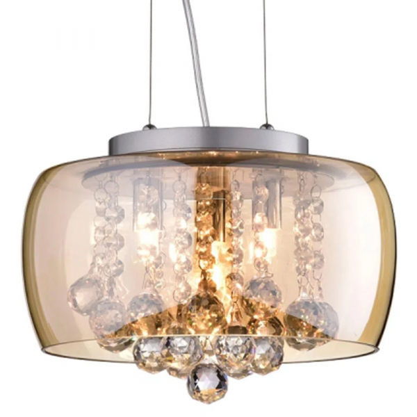 PENDENTE / PLAFON SOHO CROMADO E TRANSPARENTE E AMBAR (D)28CM (A)13CM 3XG9 75W - PD005AM - 2