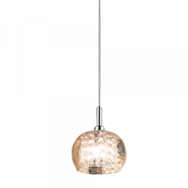 PENDENTE SOHO CROMADO E TRANSPARENTE E AMBAR (D)16CM (A)13CM 1XG9 25W - HO7613AM - 2