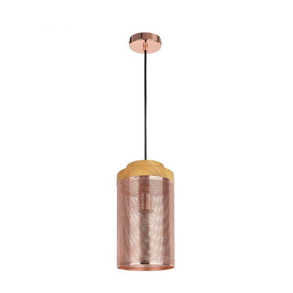 PENDENTE TELINHA D 15CM X 28CM 1XE27 127V / 220V COBRE E NATURAL - CI005B