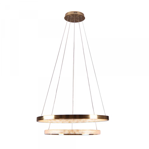PENDENTE OCA DOURADO E TRANSPARENTE (D)60+40CM (A)4CM 32W + 22W 3000K 3168LM - GD002