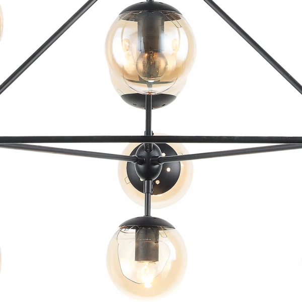 PENDENTE ORBE PRETO E CHAMPANHE (D)100CM (A)78CM 10XE27 BOLINHA 400W - OP056 - 2