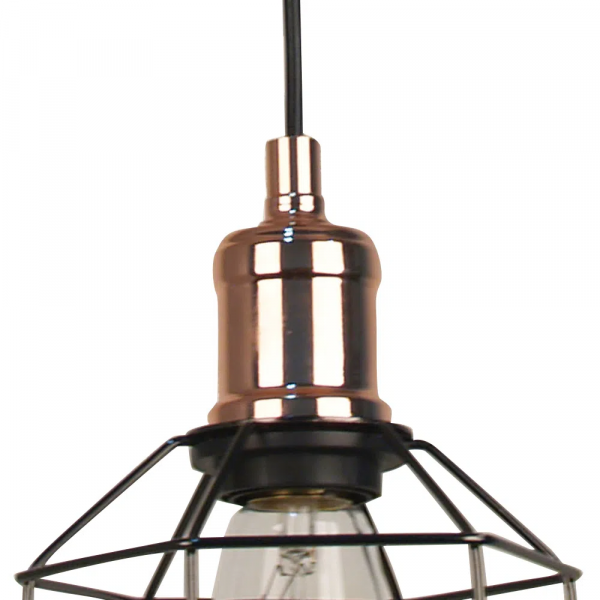 PENDENTE CAGE D 15CM X 20CM 1XE27 127V / 220V COBRE E PRETO - JY009 - 2