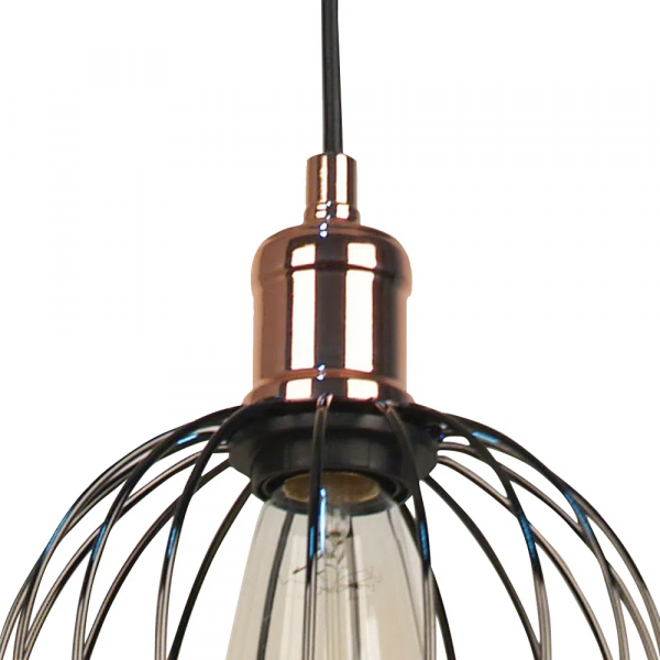 PENDENTE CAGE COBRE E PRETO (D)18CM (A)22CM 1XE27 40W - JY010 - 2