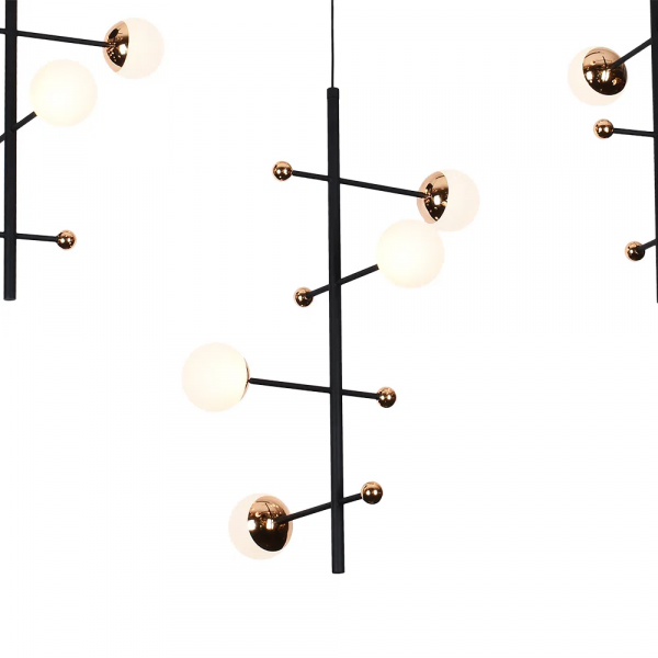 PENDENTE FUXICO DOURADO E PRETO E BRANCO (C)100CM (L)32CM (A)45CM 12X3W 300 - JU002 - 2