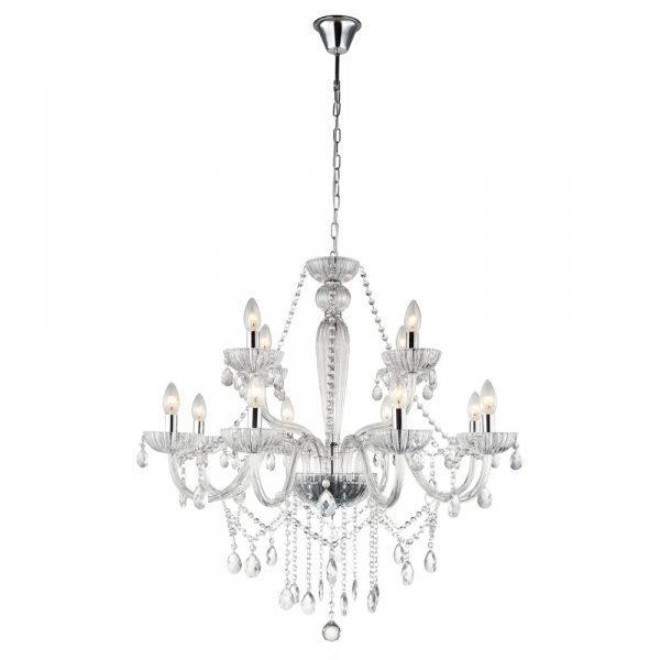 LUSTRE ANJOU CROMADO E TRANSPARENTE (D)82CM (A)79CM 12XE14 480W - JF112C
