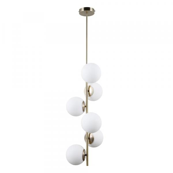PENDENTE PETIT POA DOURADO E BRANCO (D)31CM (A)140CM 6XE27 BOLINHA 30W - SQ004