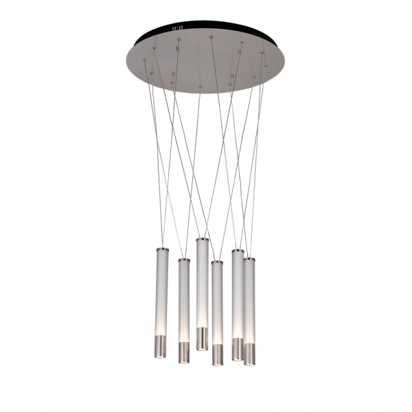 PENDENTE AGUA NICKEL E TRANSPARENTE E BRANCO (D)60CM (A)38.5CM 6X7W 3000K 2040LM - RE015L
