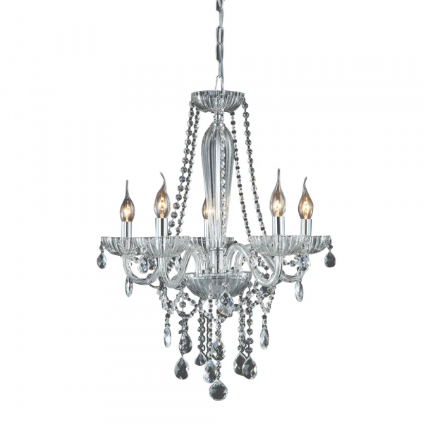 LUSTRE ANJOU CROMADO E TRANSPARENTE (D)58CM (A)635CM 5XE14 200W - JF015C