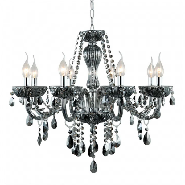 LUSTRE ANJOU CROMADO E FUME (D)66CM (A)58CM 8XE14 320W - JF028S