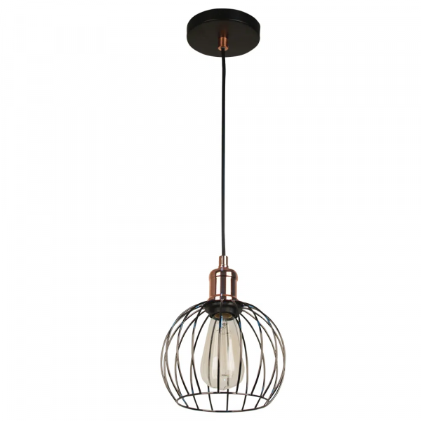 PENDENTE CAGE COBRE E PRETO (D)18CM (A)22CM 1XE27 40W - JY010