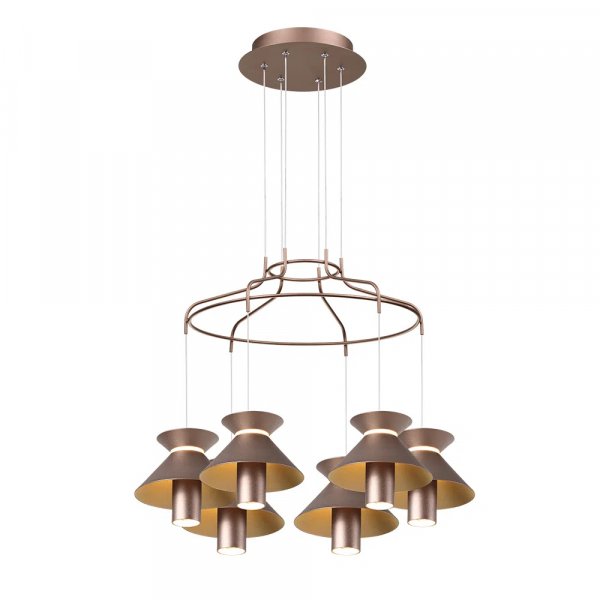 PENDENTE CORDEL DOURADO E BRANCO (C)60CM (L)60CM (A)13CM 6X5W + 6X2W 2700K - CD008