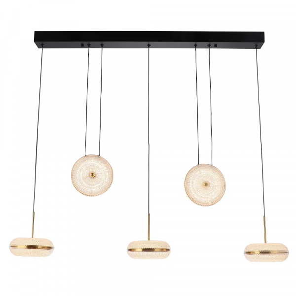 PENDENTE DENDÊ PRETO / DOURADO E FOSCO (C)95CM (L)15CM (A)15CM 5X13W 2400K 5200 - JJ017