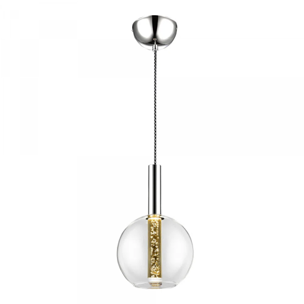 PENDENTE EGEO CROMADO E TRANSPARENTE (D)18CM (A)29CM 1X5W 3000K - HO122