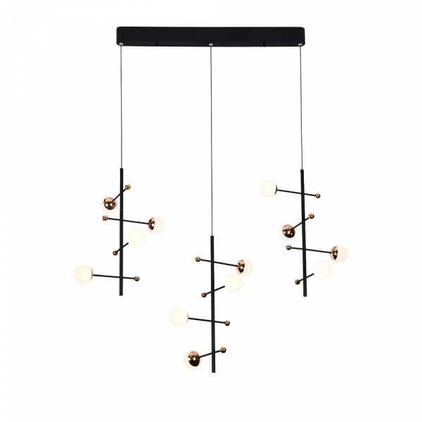 PENDENTE FUXICO DOURADO E PRETO E BRANCO (C)100CM (L)32CM (A)45CM 12X3W 300 - JU002