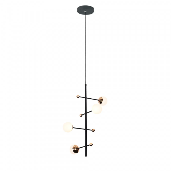 PENDENTE FUXICO DOURADO E PRETO E BRANCO (D)32CM (A)45CM 4X3W 3000K 600LM - JU001