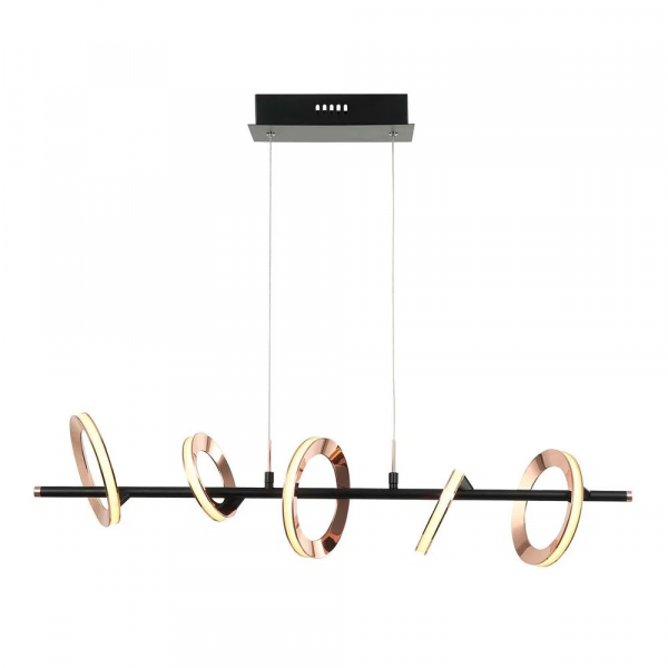 PENDENTE GINGA ROSE GOLD E PRETO E PRETO (C)19CM (L)85CM (A)24.5CM 2 X 4.3W + 3 X 6.1W 3000K 1345LM - BB011