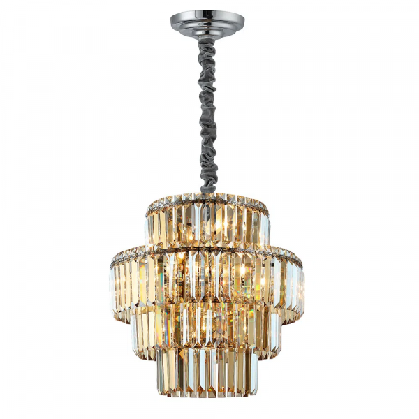 PENDENTE HERA CROMADO E CONHAQUE (D)48CM (A)49CM 10XE14 400W - AQ030C