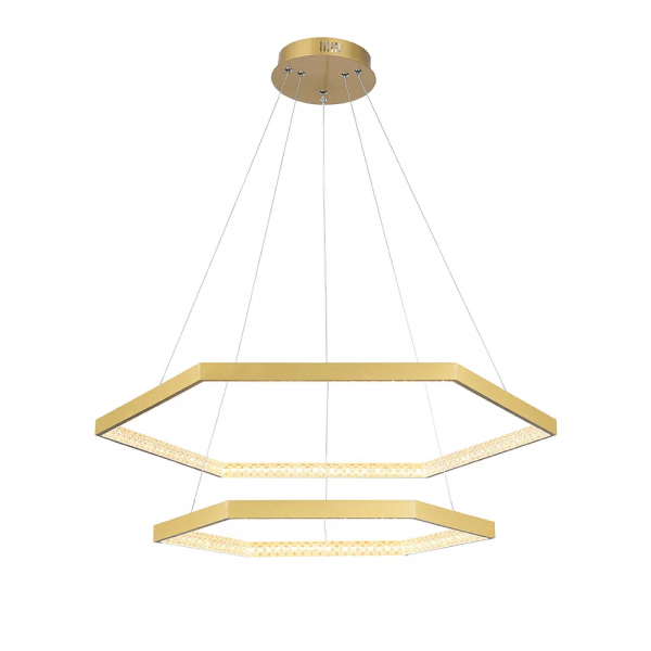 PENDENTE HEX DOURADO E TRANSP (D)80 + 60CM (A)3.5CM 40W + 30W 3000K 3280LM - GD006