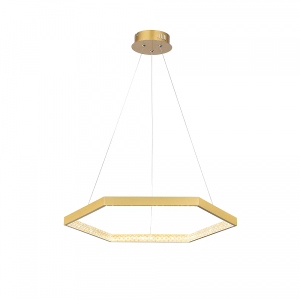 PENDENTE HEX DOURADO E TRANSPARENTE (D)60CM (A)3.5CM 1X30W 3000K 1780LM - GD004