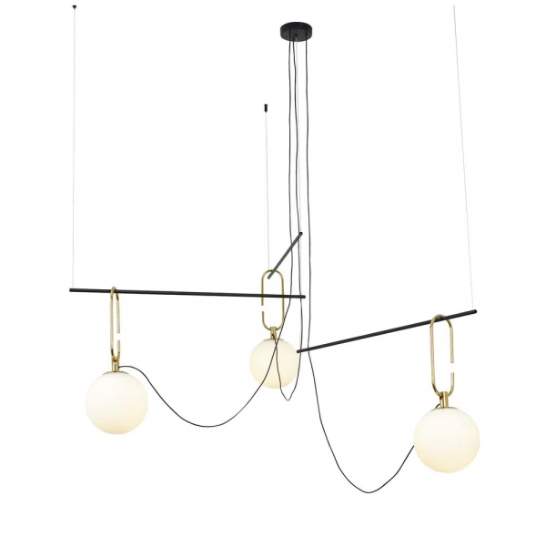 PENDENTE MOB DOURADO E PRETO E BRANCO (D)130CM (A)85CM 3XE14 21W - YD003