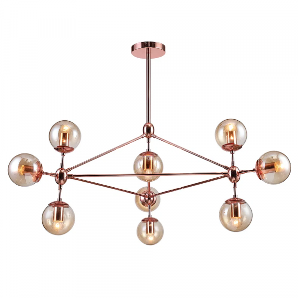 PENDENTE ORBE COBRE E CHAMPANHE (D)100CM (A)78CM 10XE27 BOLINHA 400W - OP056R