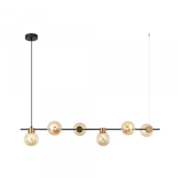 PENDENTE TUTU PRETO E DOURADO E CHAMPAGNE (C)118CM (L)28,5CM (A)20CM  6X150W   G9