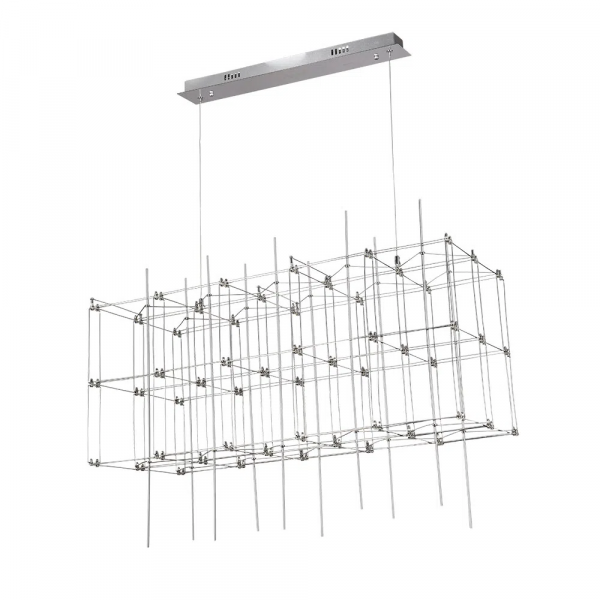 PENDENTE SKY CROMADO E TRANSPARENTE (C)91CM (L)41CM (A)40CM 54X0,2W 3000K 8 - JJ008