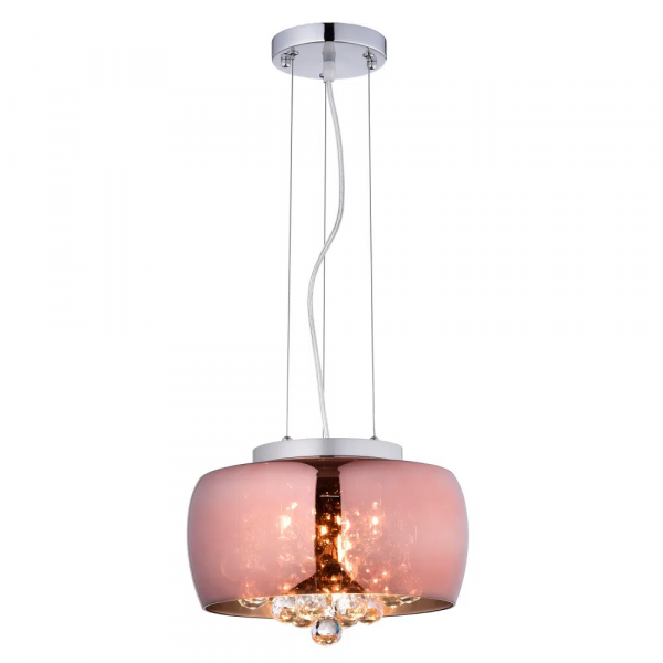 PENDENTE / PLAFON SOHO CROMADO E TRANSPARENTE E COBRE (D)28CM (A)13CM 3XG9 75W - PD005CO
