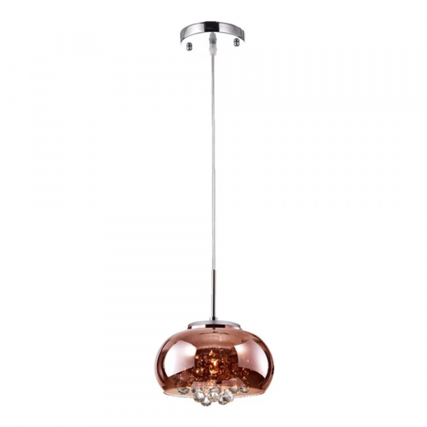 PENDENTE / PLAFON SOHO CROMADO E TRANSPARENTE E COBRE (D)22CM (A)12CM 1XG9 25W - PD007CO