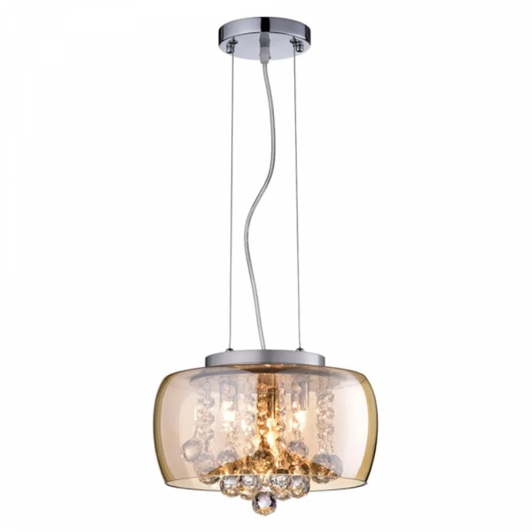 PENDENTE / PLAFON SOHO CROMADO E TRANSPARENTE E AMBAR (D)28CM (A)13CM 3XG9 75W - PD005AM