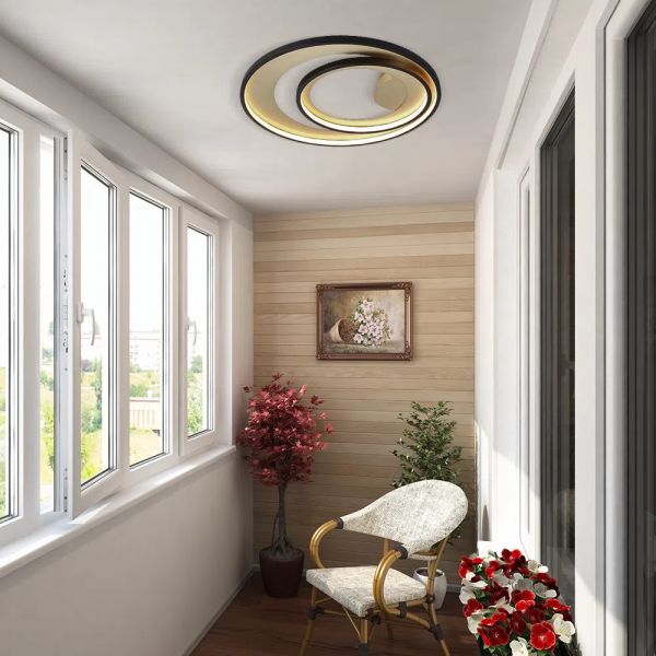 PLAFON DE SOBREPOR LOOP PRETO E DOURADO (D)62 + 42CM (A)5,2CM 1X48W 3000K 1500LM LED - 3