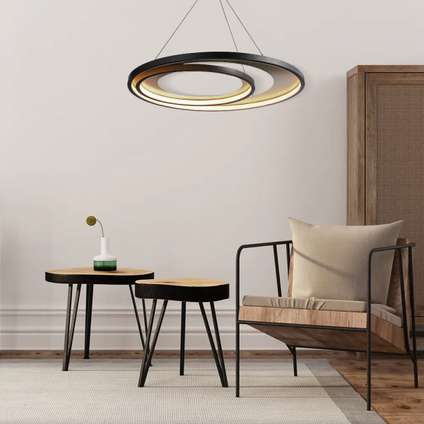 PENDENTE LOOP PRETO E DOURADO (D)62 + 42CM (A)2,2CM 1X48W 3000K 1500LM LED - 2