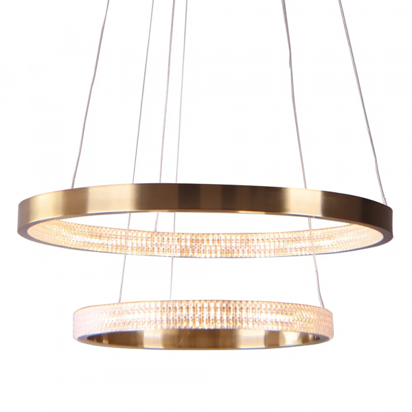 PENDENTE OCA DOURADO E TRANSPARENTE (D)80+60CM (A)4CM 42W + 32W 3000K 4356LM - GD003 - 3