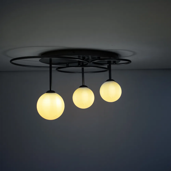 PLAFON DE SOBREPOR LINDO PRETO E CROMADO (D)60CM (A)32CM 3XG9 75W - TR006B - 2