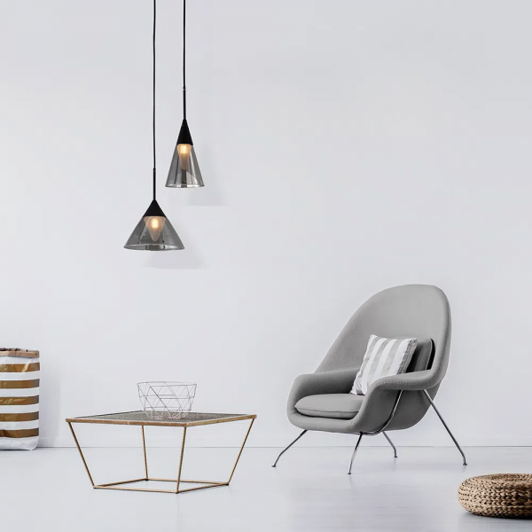 PENDENTE CONE PRETO E FUME (D)12CM (A)30CM 1XG9 25W - RE012 - 2