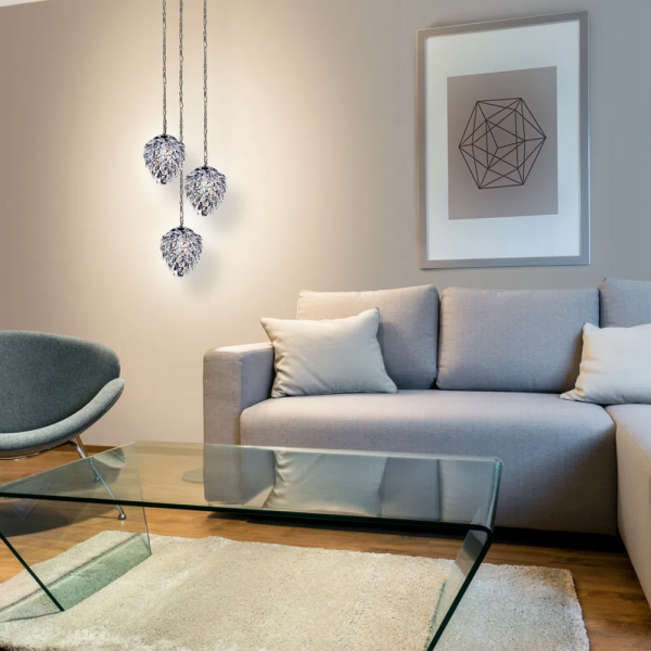 PENDENTE NUT CROMADO E TRANSPARENTE (D)23CM (A)28CM 2XG9 80W - HU2173 - 5