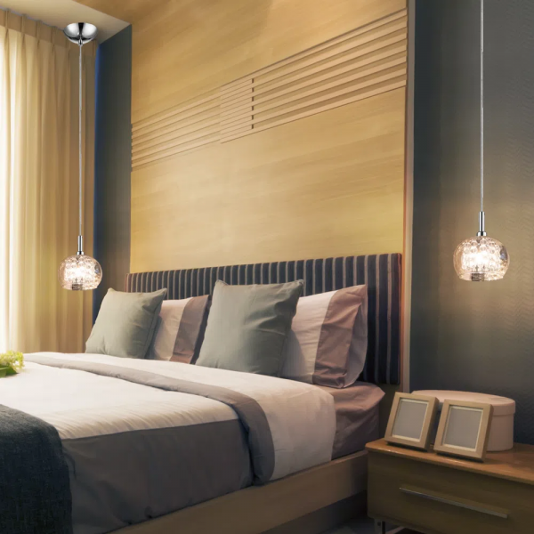 PENDENTE SOHO CROMADO E TRANSPARENTE E AMBAR (D)16CM (A)13CM 1XG9 25W - HO7613AM - 3