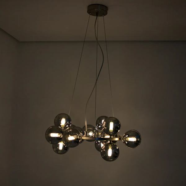 PENDENTE HALO NIQUELADO E CROMADO (D)56CM (A)24CM 15XG9 75W - PENDENTE HALO NIQUELADO E CROMADO (D)56CM (A)24CM 15XG9 75W - 2