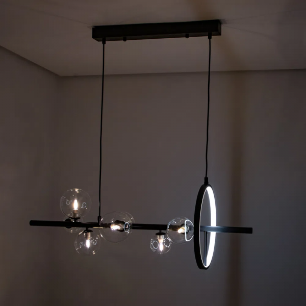 PENDENTE VERSUS PRETO E TRANSPARENTE (C)9CM (L)28CM (A)3CM 7X7W + 15W 3000K 420LM G9+LED - 3