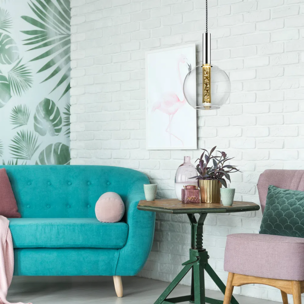 PENDENTE EGEO CROMADO E TRANSPARENTE (D)18CM (A)29CM 1X5W 3000K - HO122 - 4